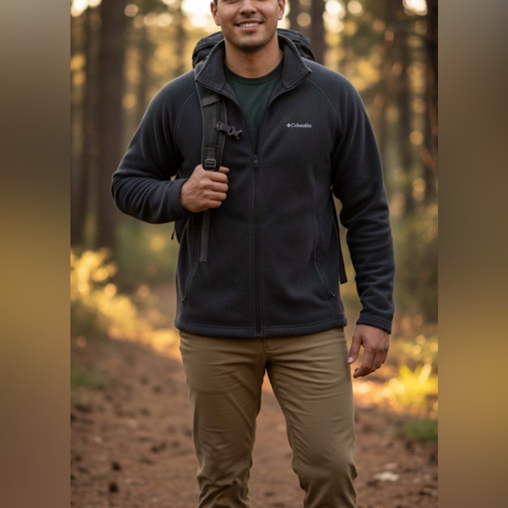 Columbia Menās Fleece Jacket Black 2X nwot outdoors hiking campingā casual